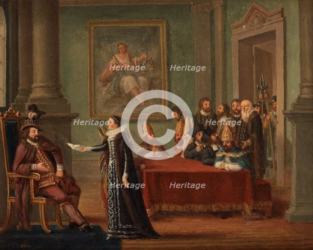 Christina Gyllenstierna with the letter of safe conduct before Christian II.