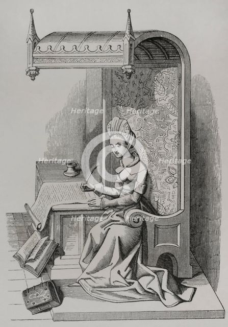 Christine de Pizan, (1365-1430), French writer and philosopher born in Venice, 15th century (1877).  Creator: Unknown.
