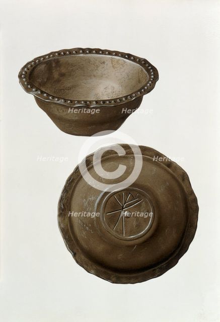 Christian monogram on base of pewter bowl from London. Creator: Unknown.