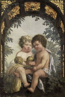 Christian Allegory with two Children both Pouring from a Carafe into a Bowl, 1650-1699. Creator: Anon