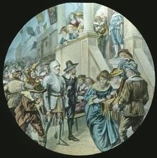 Christian and Faithful pass through Vanity Fair c1910. Creator: Unknown