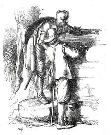 "Christian and Hopeful at the stile leading into By-Path Meadow", from "The Pilgrim's Progress",1860 Creator: Unknown