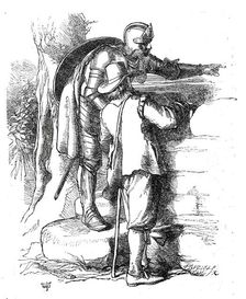 "Christian and Hopeful at the stile leading into By-Path Meadow", from "The Pilgrim's Progress",1860 Creator: Unknown