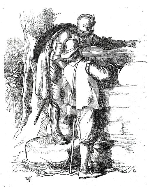 "Christian and Hopeful at the stile leading into By-Path Meadow", from "The Pilgrim's Progress",1860 Creator: Unknown.