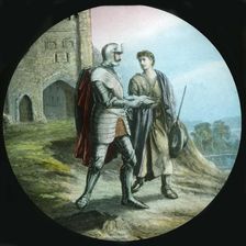 Christian and Hopeful leaving Vanity Fair c1910. Creator: Unknown