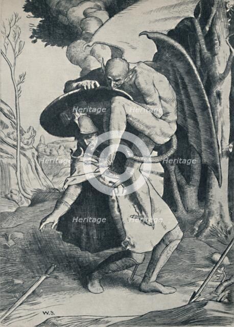 'Christian Fighting Apollyon', 1895, (1923). Artist: William Strang.