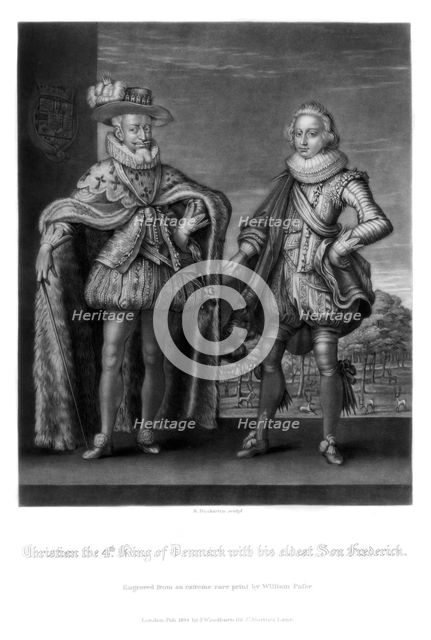 Christian IV, King of Denmark, with his eldest son Frederick, (1816).Artist: Robert Dunkarton