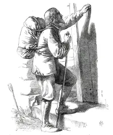 "Christian Knocking at the Gate", from "The Pilgrim's Progress", 1860. Creator: Unknown