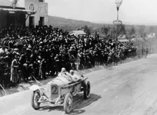 Christian Lautenschlager passing the tribunes, in the Targa Florio race, Sicily, 1922