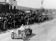 Christian Lautenschlager passing the tribunes, in the Targa Florio race, Sicily, 1922