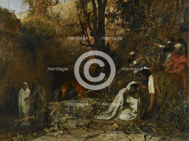 Christian persecutors at the entrance to the catacombs, 1874. Artist: Siemiradzki, Henryk (1843-1902)