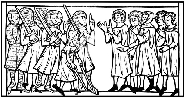 Christian prisoners taken during a crusade, 13th century. Artist: Unknown