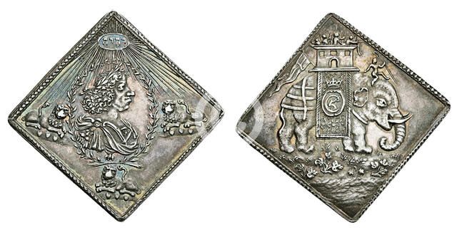 Christian V, of Denmark. Square silver medal (or coin), called "Kastemønter", on his coronation,1670 Creator: Numismatic, West European Coins  .