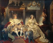 Christian VIII (1786-1848) and Queen Caroline Amalie (1796-1881) in Coronation Robes, 1841. Creator: Joseph-Desire Court