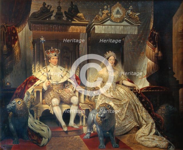 Christian VIII (1786-1848) and Queen Caroline Amalie (1796-1881) in Coronation Robes, 1841. Creator: Joseph-Desire Court.