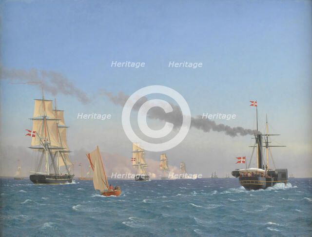 Christian VIII Aboard his Steamship "Ægir" Watching the Manoeuvres of a Squadron near Copen...1844. Creator: CW Eckersberg.