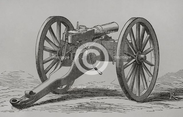 Christophe-Montigny Mitrailleuse - Hand-crank operated, back view, 1870. Creator: Unknown.