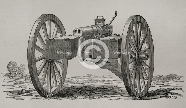 Christophe-Montigny Mitrailleuse - Hand-crank operated, front view, 1870.  Creator: Tomas Padro Pedret.