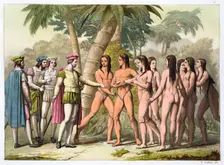 Christopher Coumbus with Hernando Cortes receiving a native American girl as a gift, (c1820-1839). Creator: Gallo Gallina