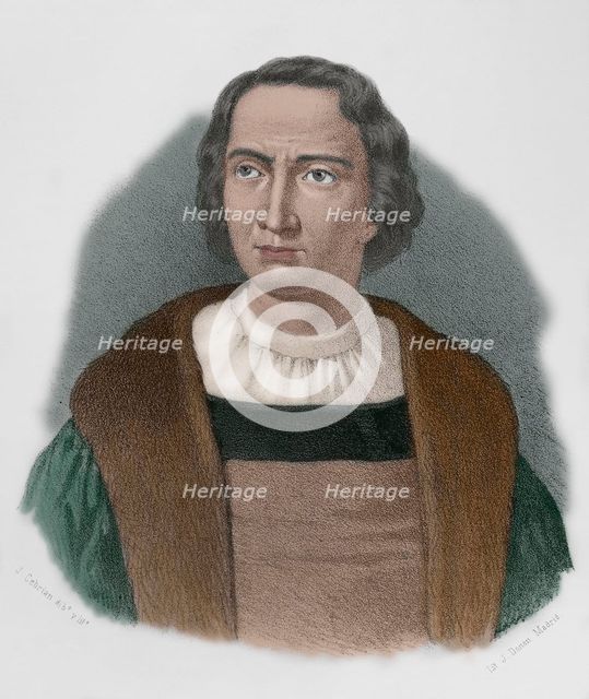 Christopher Columbus, (1451-1506), Navigator, cartographer and admiral, 1867. Creator: Jose Cebrian.