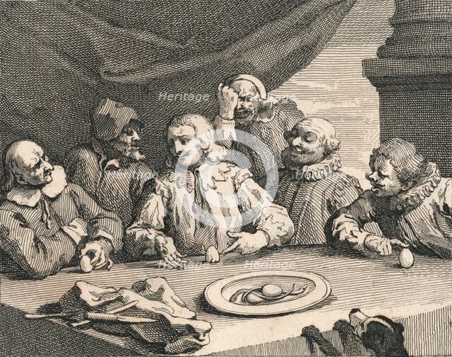 Christopher Columbus cracking the egg, 1753.  Creator: William Hogarth.