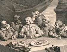 Christopher Columbus cracking the egg, 1753. Creator: William Hogarth