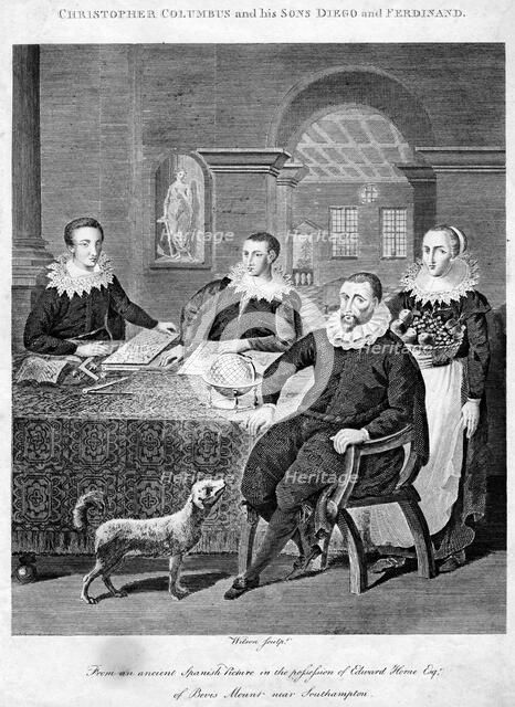 Christopher Columbus and his sons Diego and Ferdinand, 15th century. Artist: Unknown
