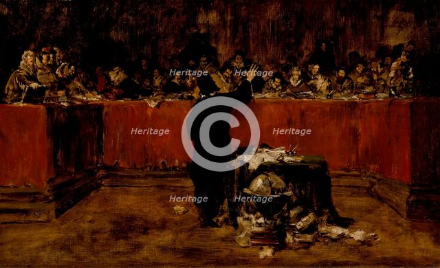 Christopher Columbus before the Spanish Council, c1876. Creator: William Merritt Chase.