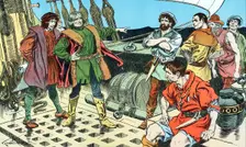 Christopher Columbus, faced with mutiny on his voyage to America, 1492 (early 20th century)