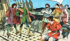 Christopher Columbus, faced with mutiny on his voyage to America, 1492 (early 20th century)