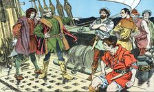 Christopher Columbus, faced with mutiny on his voyage to America, 1492 (early 20th century)