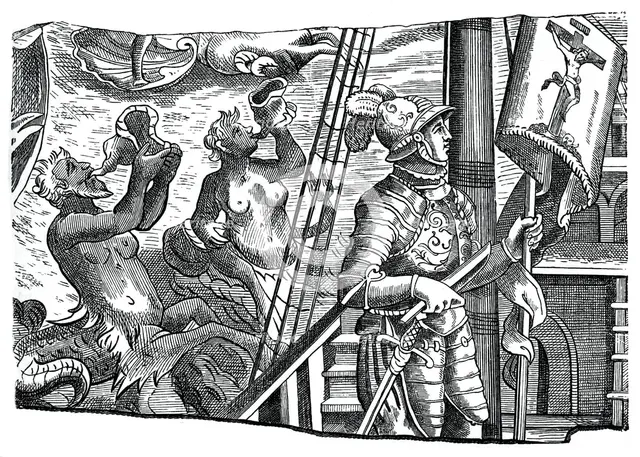 Christopher Columbus on board his ship, during his first voyage to the west, 16th century, (1870). Artist: Unknown