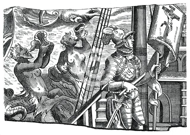 Christopher Columbus on board his ship, during his first voyage to the west, 16th century, (1870). Artist: Unknown