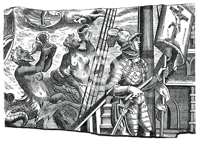 Christopher Columbus on board his ship, during his first voyage to the west, 16th century, (1870). Artist: Unknown