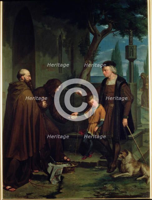 Christopher Columbus with his son at the Monastery of La Rabida, 1858.