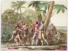 Christopher Columbus with Native Americans, 1492-1503 (c1820-1839). Creator: DK Bonatti