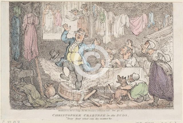 Christopher Crabtree in the Suds: "Dear, dear what can the matter be", 1807., 1807. Creator: Thomas Rowlandson.