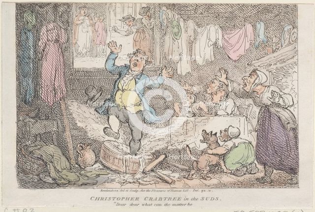 Christopher Crabtree in the Suds: "Dear, dear what can the matter be", 1807., 1807. Creator: Thomas Rowlandson.