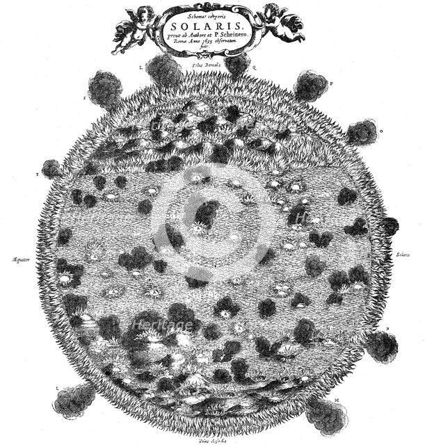 Christopher Scheiner's illustration of his idea of the surface of the sun, 1635. Artist: Unknown