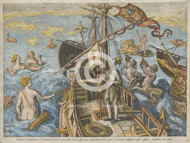 Christophorus Columbus Ligur (Americae Retectio), 1591. Creator: Stradanus (Straet, van der), Johannes (1523-1605).