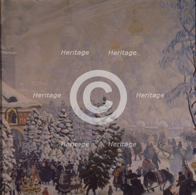 Christmas Market, 1918. Artist: Kustodiev, Boris Michaylovich (1878-1927)