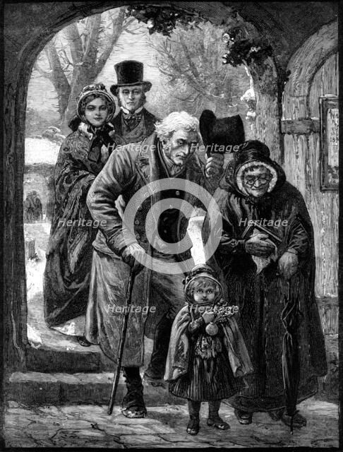 Christmas Morning: Three Generations, drawn by A. Hunt, 1883. Creator: Eugène Froment.