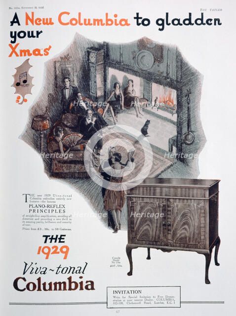 Christmas advert for Columbia gramophones, 1928. Artist: Unknown
