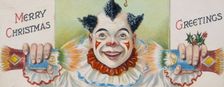 Christmas card; clown pulling a cracker, early 20th century. Creator: Unknown