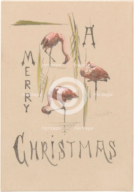 Christmas card with three flamingos, c.1878-c.1917. Creator: Theo van Hoytema.