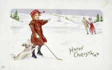 Christmas card with a golfing theme. Creator: Unknown