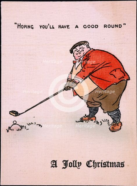 Christmas card with a golfing theme, c1910. Creator: Unknown.