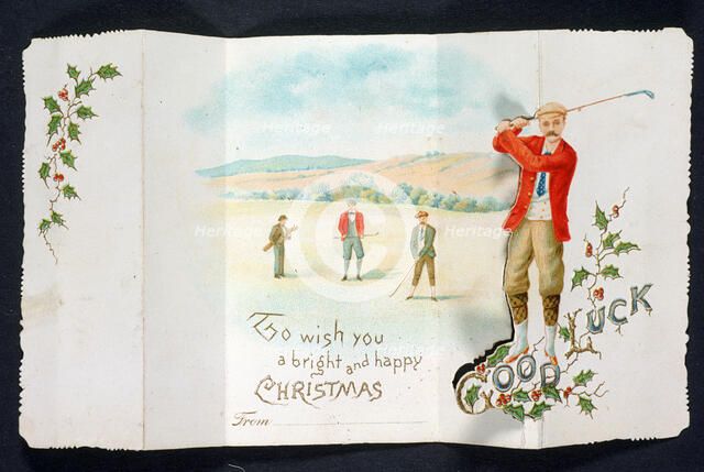 Christmas card with a golfing theme, England, c1900. Artist: Unknown
