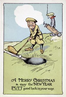Christmas card with golfing theme, British, 1913. Creator: Unknown
