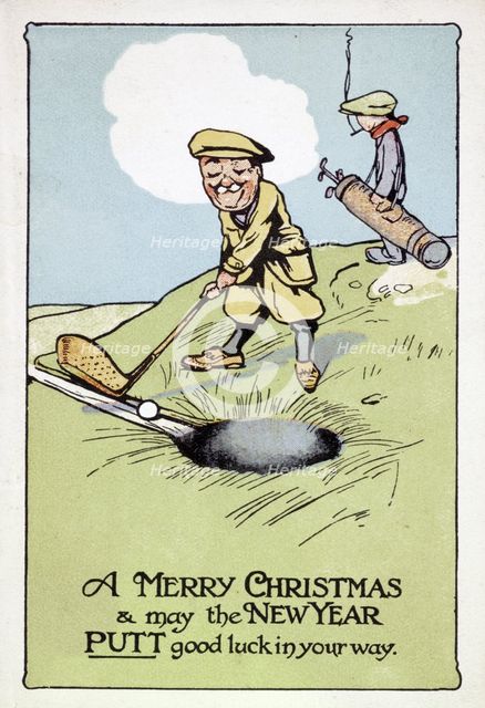 Christmas card with golfing theme, British, 1913. Creator: Unknown.